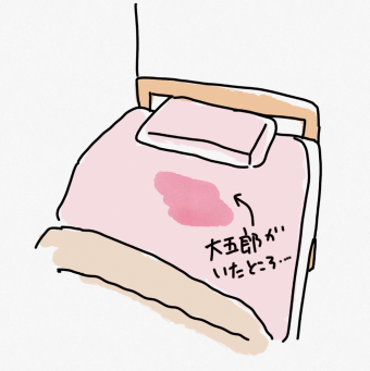 私のベッドに粗相のあとが